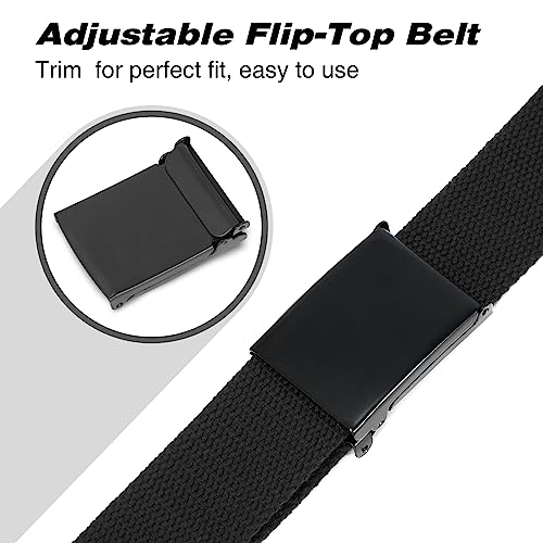 Whippy Canvas Web Belt Flip-Top Solid Black Military Buckle Fully Adjustable Mens Webbing Belts Cut To Fit Black S thumb #2