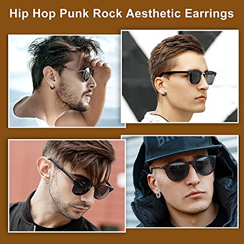 4 Pairs 14Mm Men Earrings Hoop Vintage Huggie Earrings Set Titanium Steel Hip Hop Earrings Punk Rock Aesthetic Earrings Dainty Circle Hoop Earrings Viking Bead Ring Huggie Hoop Earrings, Black, Silver #TOP5