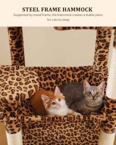 Image of MUTTROS Leopard Cat Tree, 56.3 inch Cat Tower for Indoor Large Cats | Multi-Level Cat Activity Center with condo, hammock, perch & sisal posts for 2-3 indoor cats under 15 lbs