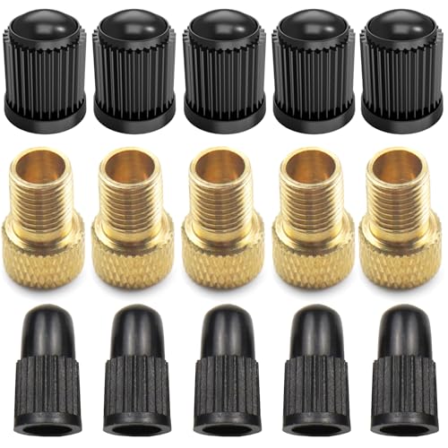 Pitlane Performance® Fahrrad-Ventil Adapter Set für Presta & Dunlop-Ventile; 5X Presta-Schrader-Adapter + 5X Schrader + 5X Prest/Dunlop Ventil-Kappen für Fahrräder, E-Bikes, Scooter UVM. (15er Set)