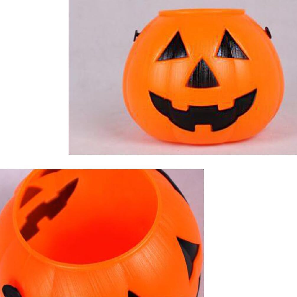 Halloween Pumpkin Bucket Portable Candy Holder 7X7X3 Inches Creative Pumpkin Lamp for Trick or Treat Party Supplies