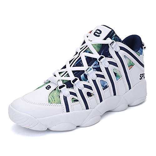GenericCouple High top Sports Shoes Fashion White Graffiti Print Men Basketball Sneakers Chunky Fitness Sneakers for Men (BlueA11, 45)