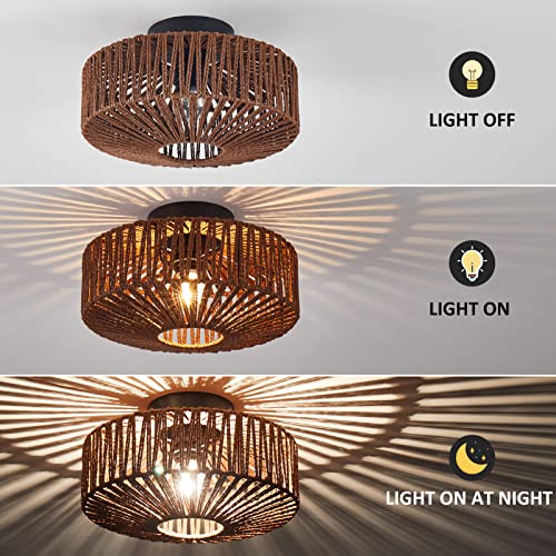 Hummingbird Boho Light Fixture Ceiling, Rattan Semi Flush Mount Ceiling Light, Hand-Woven Cage Shade Small Chandelier For Bedroom, Corridor, Hallway, Entryway, Study Room #TOP5