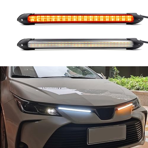 OtpOutopa DRL LED Strip Car Daytime Running Light, 2Pcs White Automobile Decorative Warning Lights, Amber Streamer Flow Turn Signal Strip Bar, Bendable Waterproof Indicator Lamps (6.7inch)