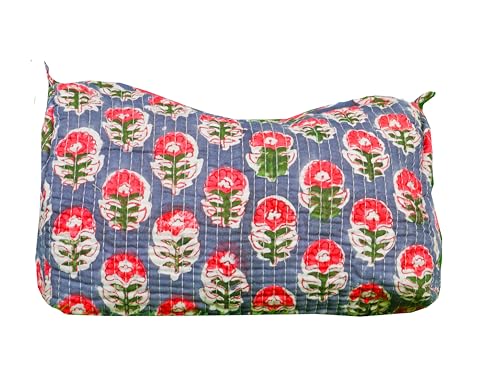Generic Pieces Indian Handmade Cotton Quilted Handmade Floral Hand Block Print Toiletry Bag,Cosmetic Pouch Bag Makeup Bag For Women (1, Blue A), 85485
