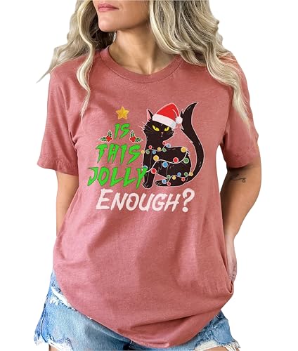 is This Jolly Enough? Christmas T-Shirt Santa Cat Light Xmas T-Shirt #1034_105