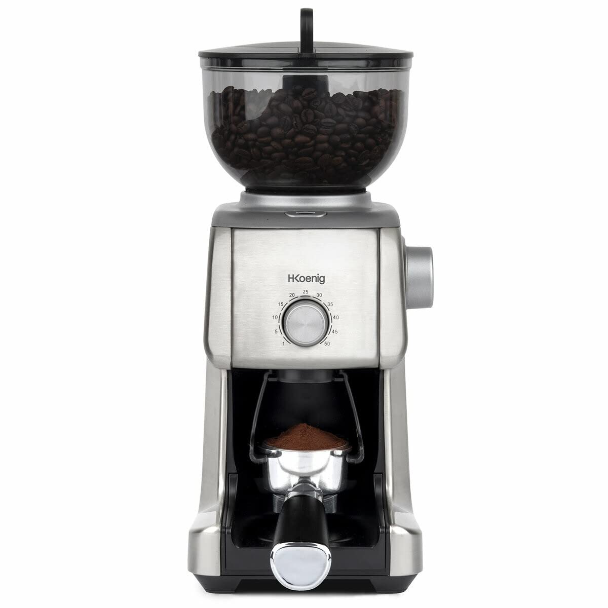 H.Koenig Molinillo de café eléctrico profesional GRD830, Trituradora pro, Sistema de molido cónico, 16 tamaños de molido, Potencia 130W, 400g, Molinillo extraíble, Cuerpo de aluminio, Fácil limpieza