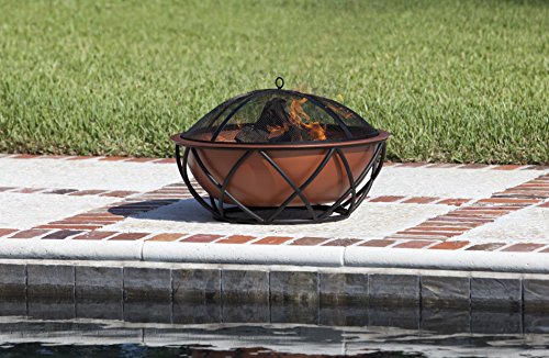 Fire Sense 62241 Fire Pit Barzelonia Copper-Look Wood Burning Lightweight Portable Outdoor Firepit Backyard Fireplace Camping Bonfire Included Screen Lift Tool & Cooking Grate - Round - 26" #TOP3