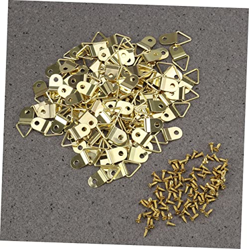 Image of 50pcs D- Triangle Hooks for Hanging Picture, D-Rings Picture Hangers Single Hole Picture Frame Hooks with Screws for Hanging Picture Photo Frames Cross-Stitch (Gold)