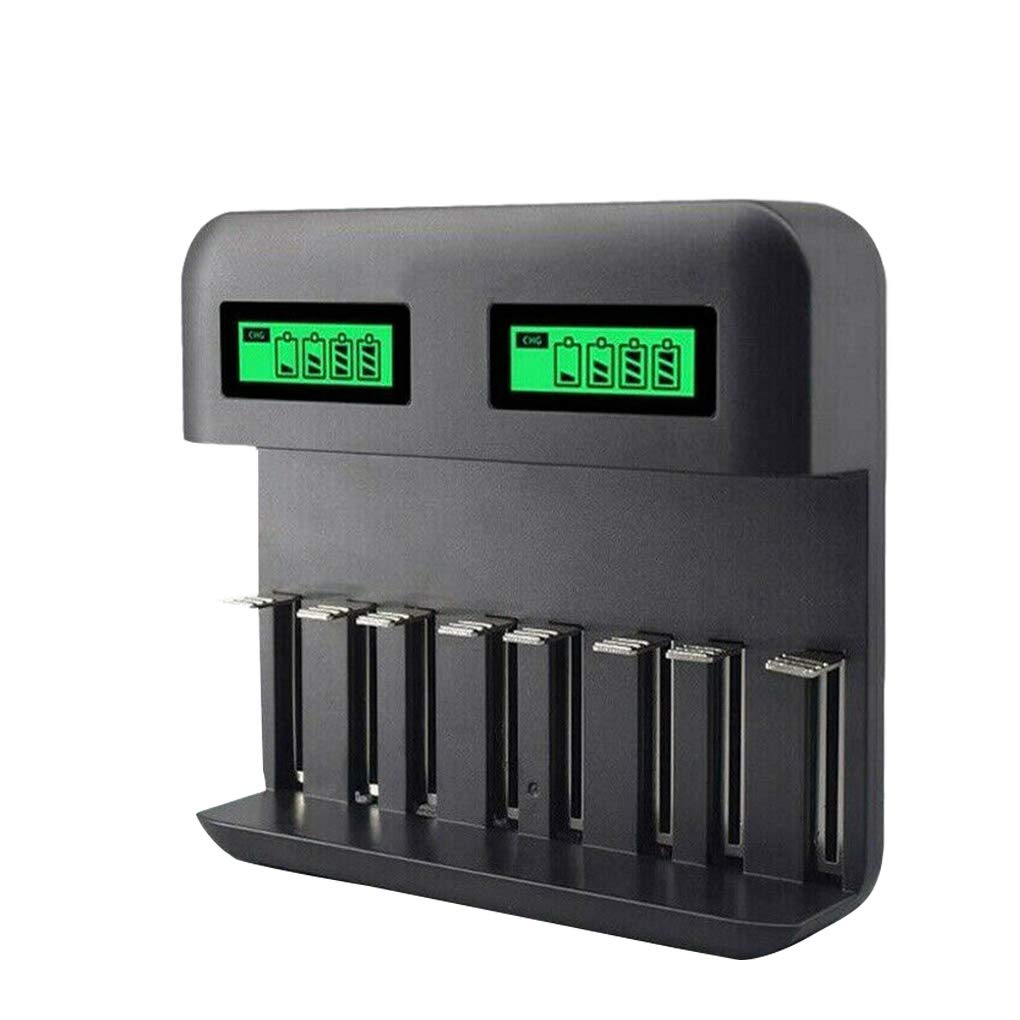 Leeadwaey Chargeur de batterie 8 emplacements alimenté par USB AA/AAA/C/D avec écran LCD Noir