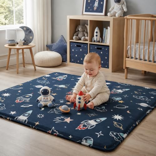 Image of 1.5 inch Thick Baby Floor Play Mat, 50x50 Foam Play Mat Space Adventure