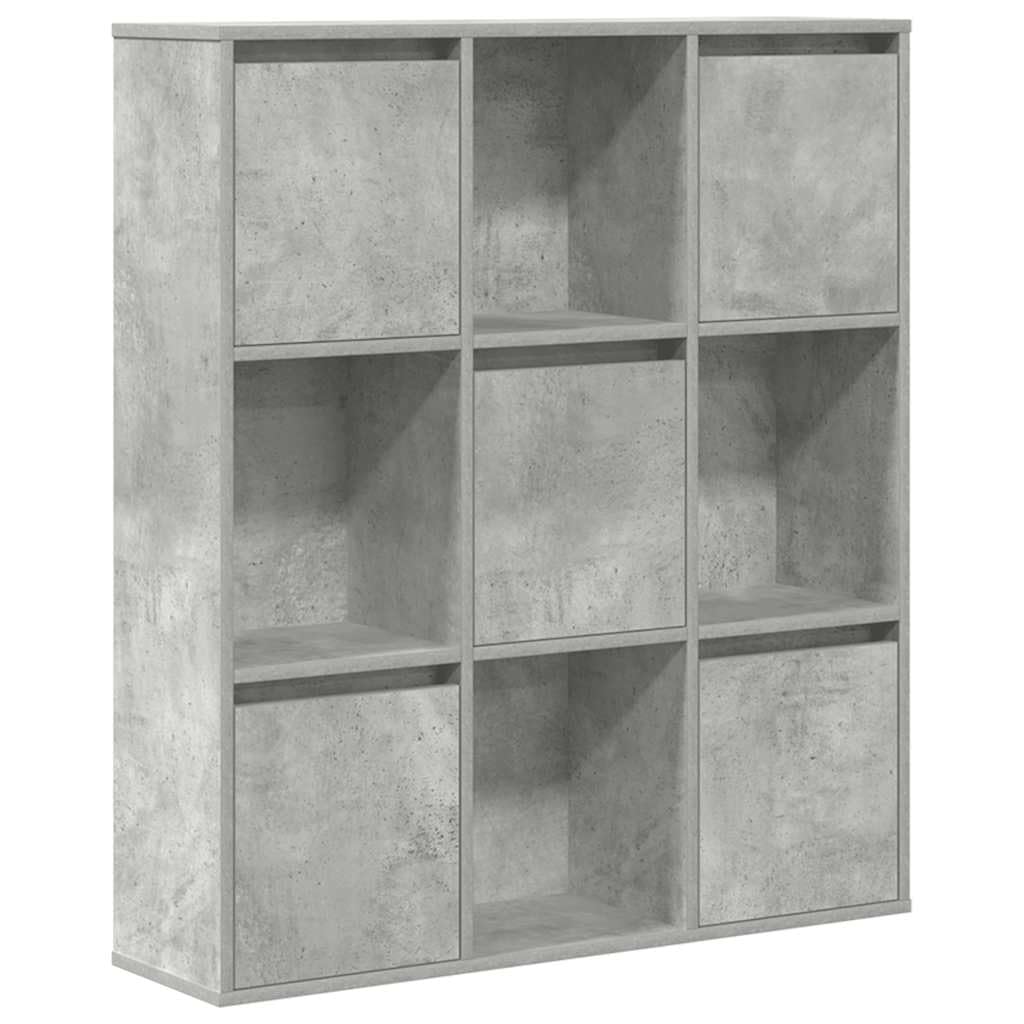 Regał na książki, szary beton, 89 x 24 x 101,5 cm, materiał drewnopochodny, z drzwiami, uniwersalny organizer Cube do biura, salonu, przechowywania
