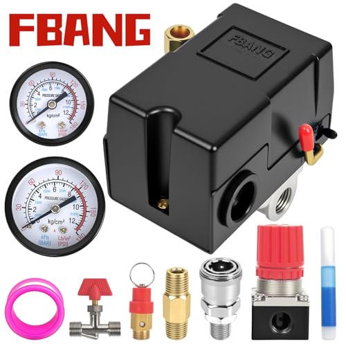 Régulateur compresseur d'air 90-120 PSI ajustant la pression via son double manomètre