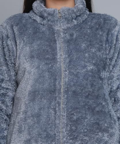 Image of Women's Ultra-Soft Plush Fleece Winter Jacket with High Neck & Full Front Zipper | Warm Cozy Fur Coat for Casual, Travel, Outdoor & Daily Cold Weather Wear