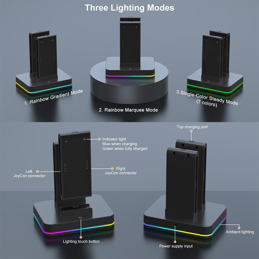 Estación de carga Switch2 para JoyCon con luz RGB Soporte de carga hasta 4 mandos