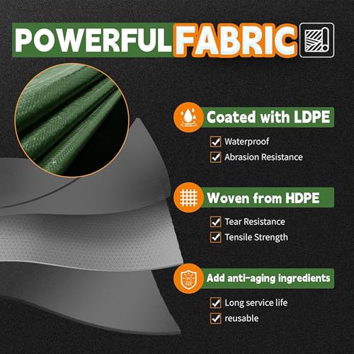 RAINDEWAY 8x8 Feet Tarp Waterproof,9Mil Green/Black Poly Tarps Cover - Image 3
