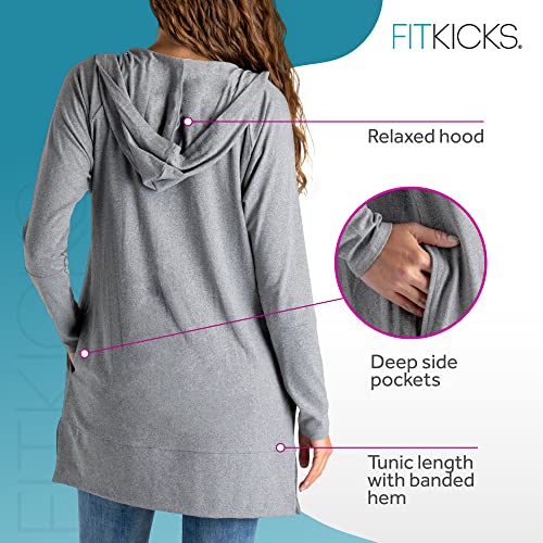 FITKICKS Everywear Lightweight Cardigan Relaxed Hooded Tunic Sweater with Deep Side Pockets Cardigan for Women, Girls3