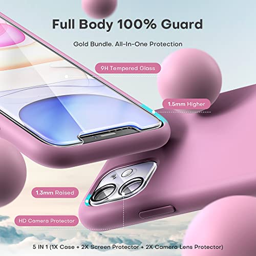Tocol [5 In 1 Designed For Iphone 11 Case, With 2 Pack Screen Protector + 2 Pack Camera Lens Protector, Liquid Silicone Slim Shockproof Cover [Anti-Scratch] [Drop Protection], Lilac Purple #TOP2