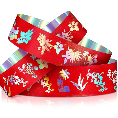 Henoyso 500 Pcs Holographic Plastic Wristbands for Events Red Hawaiian Flower Wrist Bands Neon Event Wristbands for Club Music Meeting Water Parks Concerts Festivals Party Conferences Identification