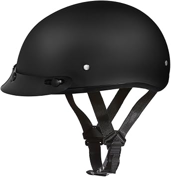Daytona HELMETS Motorcycle Half Helmet Skull Cap- Dull Black W/Visor 100% DOT Approved