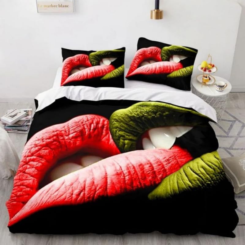 Parure de lit 140x200 avec housse de couette 3D rouge à lèvres microfibre