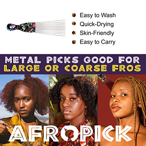Afropick Metal Peine para Cabello Rizado Negro miniatura 3
