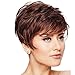 BLONDE UNICORN Reddish Brown Pixie Cut Short Wigs with Bangs for Women, Fiber & Remy Human Hair Blend for Natural Daily Use