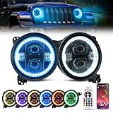 SUPAREE 9 inch LED Headlights RGB Halo Ring Angel Eyes Remote Phone APP Control 9” Round DRL Fit for 2018-2023 Jeep Wrangler JL Gladiator JT