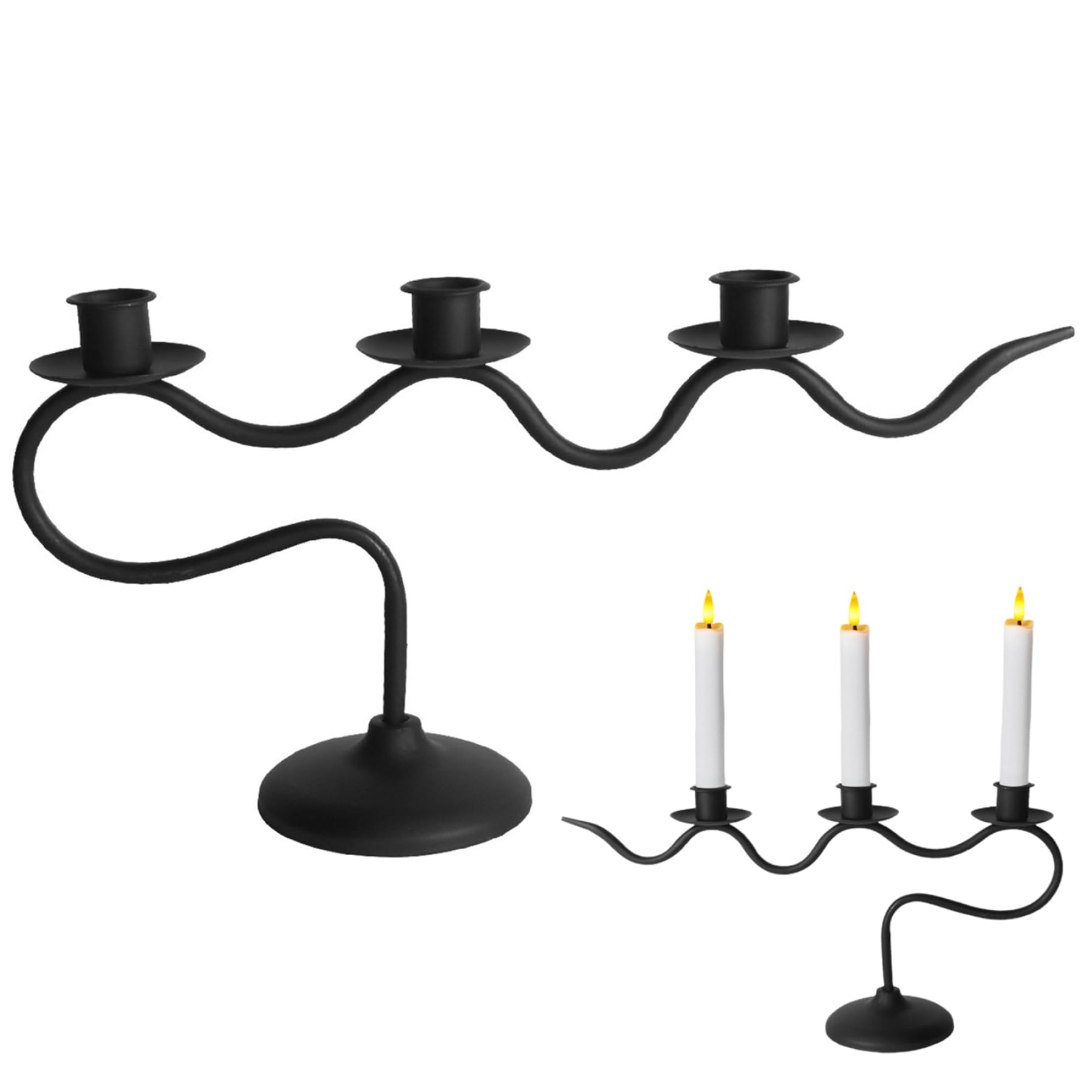 PithCogent Candle Holder|Candle Stand, 3 Arm Vintage Cast Iron Holder, Black Centerpieces for Tables, Candelabra for Home Cafe Dining Room Fireplace Mantels