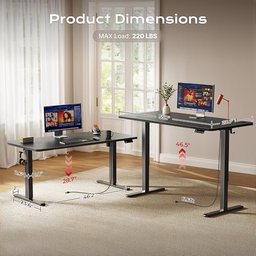 Image of Huuger Electric Standing Desk with Power Outlets and USB-C Port, 55 X 24 Inch Height Adjustable Desk, Sit Stand Desk for Home Office, Computer & Gaming Desk with 4 Presets, Carbon Black