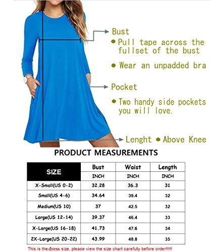 Haomeili Women's Long Sleeve Pockets Casual Swing T-Shirt Dresses (Small, Long Sleeve-Navy Blue) #TOP2