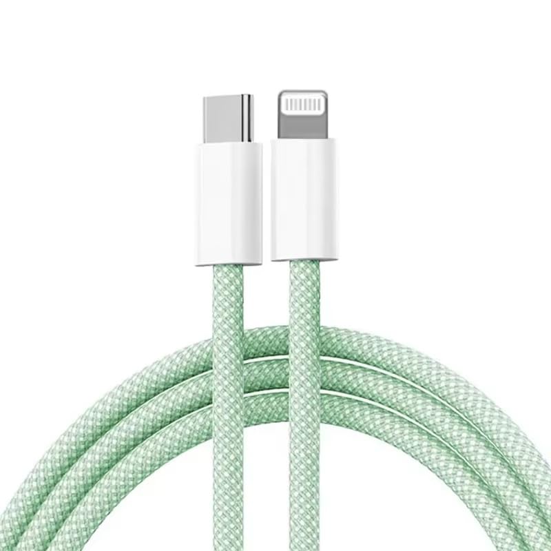 Image of Braided USB-C to Compatible with Lightning cable, Fast Charging & Data Sync Cable, Apple Compatible Type C to Lightning Charging Cable, PD Fast Charge for iPhone 16 /15 /14 /13 /12 /11, Green 1M