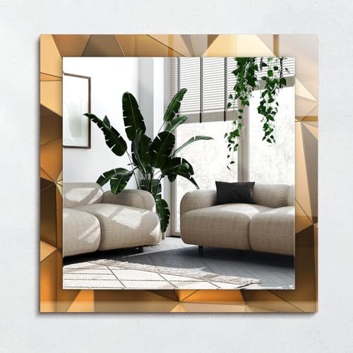 Miroir avec impression 60x60 cm carré à motifs géométriques dorés pour salon