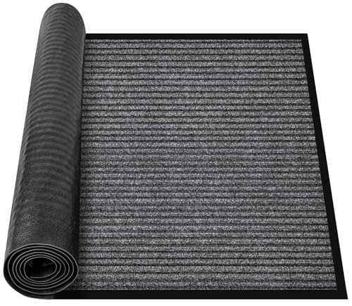 MYFAMIREA Commercial Floor Mat 3' x 6' Extra Large Front Door Industrial Rug Heavy Duty Brush Step Entrance Mat Weather Utility Rug with Non Slip Rubber Backing Low Profile for Entryway, Charcoal Grey