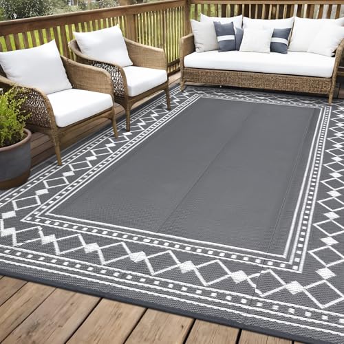 GAOMON Large Outdoor Rug 10x14 Waterproof Patio Modern Border Reversible Camping Mat Plastic Straw Outdoor Rug for Patio, RV, Deck, Balcony, Backyard,
