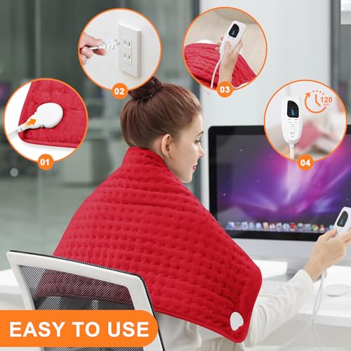 Image of Deepsoon Heating Pad,Electric Heating Pads for Back,Neck,Moist Heating Pad for Abdomen Shoulder Knee Legs,Dry /Moist Heat&Auto Shut Off,Mother's Day Birthday for Men and Women,Red,33x17 Inch