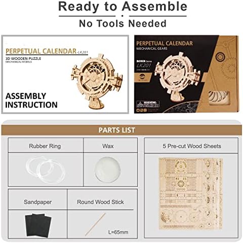 ROBOTIME 3D Puzzles for Adults Perpetual Calendar Wooden Model Kits to Build for Adults Brain Teasers Woodcraft Construction Sets Mechanical Jigsaw Puzzle