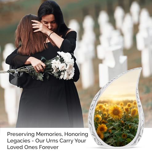 Image of Sunflower Field Urns for Human Ashes Adult Male & Female, Large Cremation Urn for Human Ashes Adult Mom & Dad, Funeral Memorial Urns Mom & Dad 10 Inch
