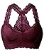 Produktbild YIANNA Damen Spitzen BH Ohne Buegel Bequem Bustier mit Abnehmbare Gepolsterter Bralette Racerback Atmungsaktiv Lace Bra Crop Top Weinrot,YA8332 Size L