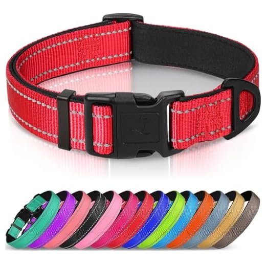 Joytale Reflective Dog Collar,Soft Neoprene Padded Breathable Nylon Pet Collar Adjustable for Medium Dogs,Red,M
