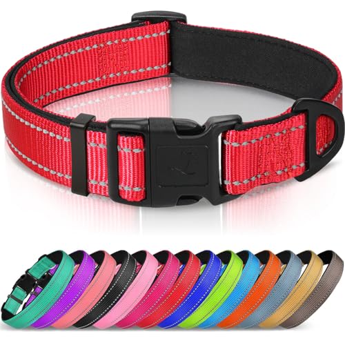 Joytale Collare Cane Riflettente,Imbottito e Morbido,Regolabile Nylon Collari per Cani Piccoli,Rosso,20-30cm