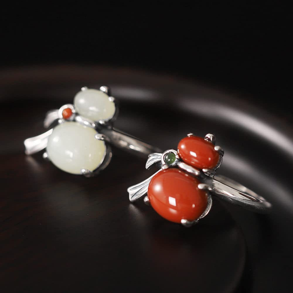 HGJH Silberringe Damen 925,925 Sterling Silber Kürbisform Ring Natürlicher Runder Roter Achat Vintage Micro Inlay Verstellbare Ringe Edelstein Energie Charme Hochzeit Schmuck Geschenke Für Männer Dam