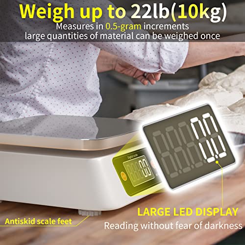 Food Scale Digital Scale Kitchen Scales Digital Weight, Yoncon Baking Scale For Bakers, Candle Making Or Soap Making With Stainless Steel Large Platform, 22Lb/0.5G, 3*Aa Batteries And Adapter Included #TOP3