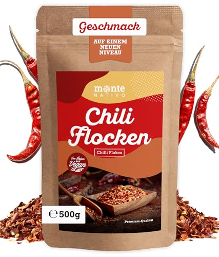 Chiliflocken Monte Nativo (500g) - Getrocknete Chilli Flocken - Chili Gewürz - Schonend getrocknete und aromatische Gewürze ideal zum Kochen und Würzen - Intesives Aroma und Geschmack