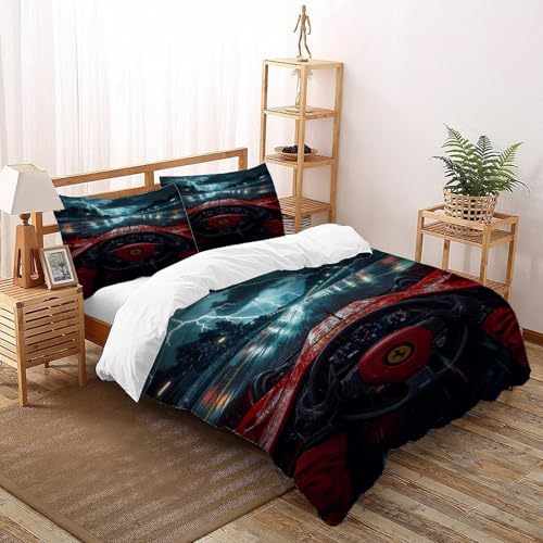 Housse de couette lit king size race : textile microfibre doux premium 3D
