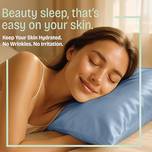 Image of BLISSFORD Satin Pillowcase with Zipper, for Hair and Skin Care, Feels Soft and Cool Like a Silk Pillowcase, Satin Pillow Cases 2 Pack, Slik Pillow Cover, Slate Blue - Standard Size, Set of 2