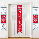 3 Pcs Thank You Nurses Door Banners Vertical Nurses Appreciation Week Hanging Door Banners Thank You Nurse Party Decorations Nurse Day Polyester Porch Sign for Indoor Outdoor School Rn Party Wall
