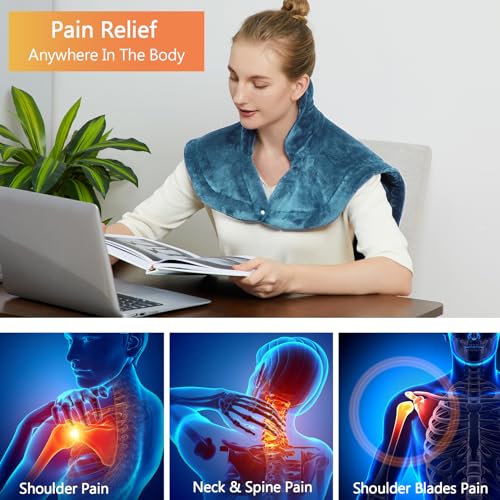 CAROMIO Heating Pad for Back Pain Relief, Neck and Shoulders Electric Heating Pads Large Size, Weighted Full Body Back Heat Pad with Auto Shut Off, Fast Heating and 4 Heat Settings (Teal, 33"x22")