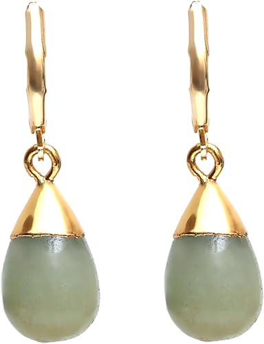 Miniatura 21 de Gempires - Aretes colgantes de piedras preciosas naturales para mujer, aretes colgantes de lágrima con cierre de palanca, hipoalergénicos chapados