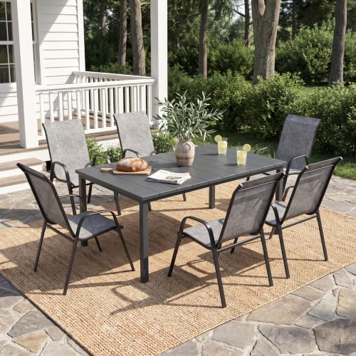 Image of VICLLAX 7 Pieces Patio Dining Set, Outdoor Table & Chairs for 6, Grey